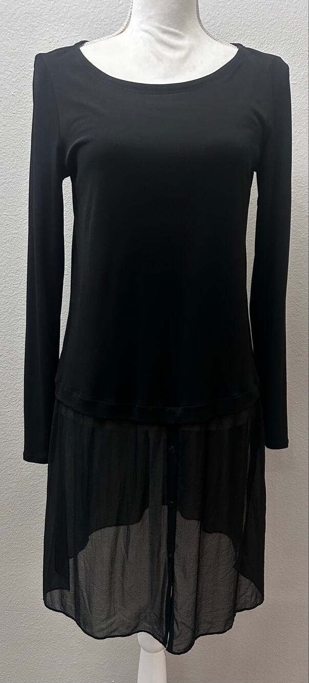 Eileen Fisher Black Layered Sheer Hem Tunic S/P Long Sleeve